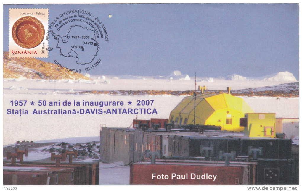 "DAVIS" AUSTRALIAN STATION IN THE ANTARCTIC,SPECIAL COVER,2007,ROMANIA - Onderzoeksstations