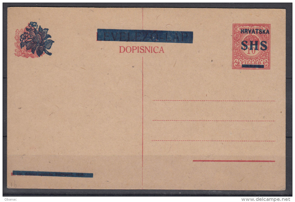 Yugoslavia, Kingdom SHS, Issues For Croatia, Mint Postal Card - Storia Postale