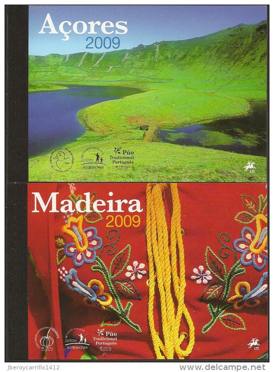 AÇORES + MADÈRE-CARNETS PRESTIGE AVEC ESSAIS COULEUR, TIMBRES ET FEUILLES BLOC DE L´EUROPA-CEPT 2009 " ; "ASTRONOMIE" - 2009