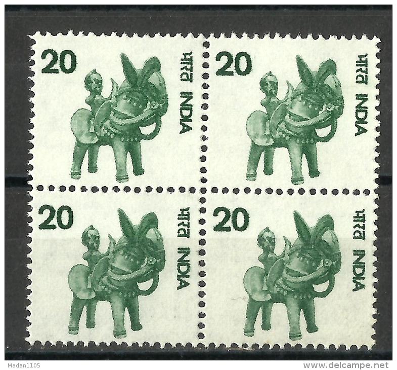 INDIA, 1975, DEFINITIVES, ( Definitive Series ),  Art & Craft, Handicraft, Horse, Block Of 4,  MNH, (**) - Ungebraucht