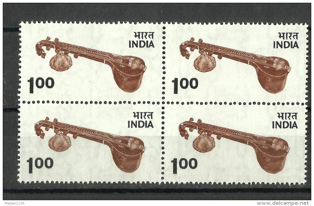 INDIA, 1975, DEFINITIVES, ( Definitive Series ),  Veena,  Music, Musical Instrument,  Block Of 4, MNH, (**) - Ungebraucht