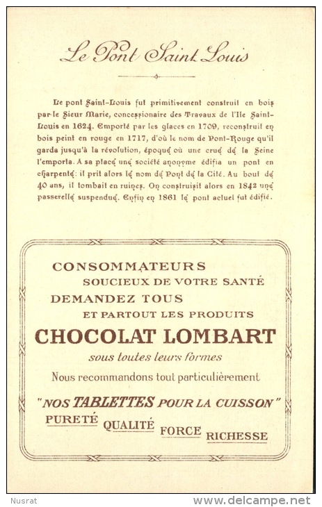 Chocolat Lombart Chromo Série Les Ponts De Paris, La Passerelle Suspendue En 1842 - Other & Unclassified