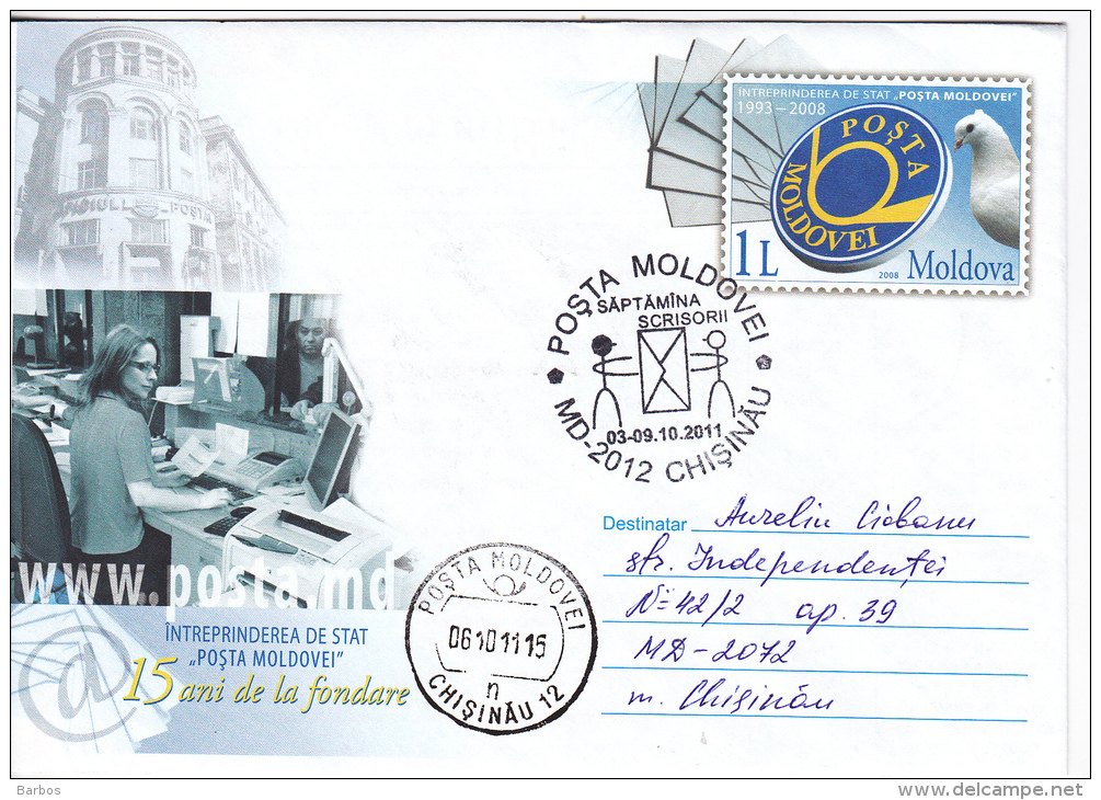 MOLDOVA.  MOLDAVIA  MOLDAU   Pre-paid Envelope. Post Of  Moldova - 15 Years. Week Letter ; 2011 ; Special Cancell. Used. - Moldova