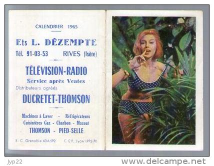 Calendrier Petit Format 1965 Dézempte Rives Isère Télévision Radio Ducretet Thomson - Femme En Maillot De Bain - Kleinformat : 1961-70