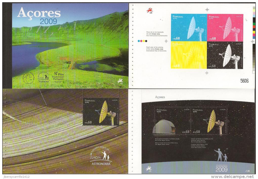 AZORES - CARNET PRESTIGIO 2009 Con Las PRUEBAS De COLOR, SELLO Y HOJITA BLOQUE Del EUROPA-CEPT 2009 "ASTRONOMIA" - 2009