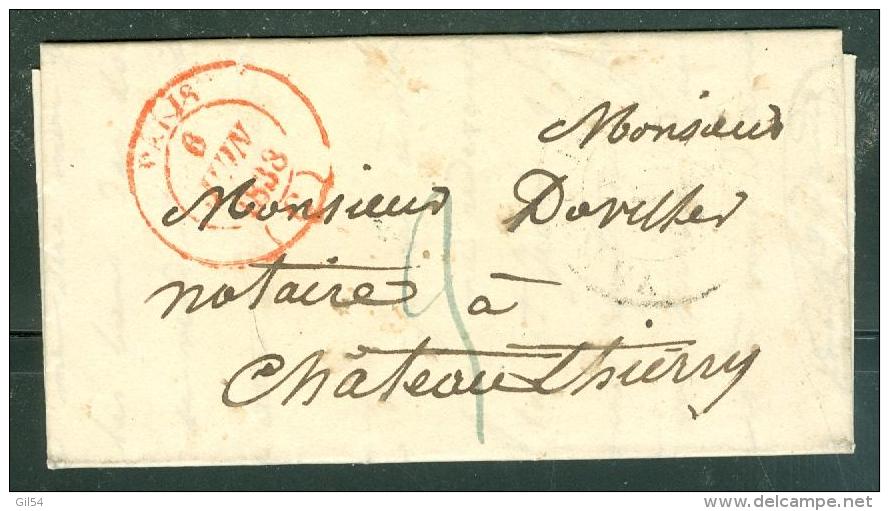 Lac Avec Timbre  à Date  Rouge Paris Type 14 En 1838 , Taxe 2 Decimes Pour Chateau Thierry   - Lm18212 - 1801-1848: Precursores XIX