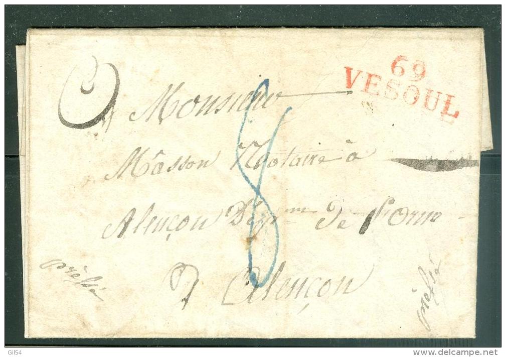 MARQUE 69 VESOUL EN ROUGE  Sur LAC Pour ALEN9ON EN  1823  - Lm18220 - 1801-1848: Précurseurs XIX