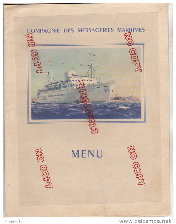 Menu 1 ère  Classe Paquebot La Marseillaise Messageries Maritimes 29 Août 1949 Maréchal Pétain La Ciotat - Menus