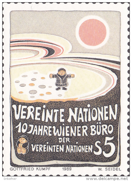 UNO Wien 94-95 Auf Postkarte, 10 Jahre Wiener Büro Der Vereinten Nationen 1989 - Briefmarken (Abbildungen)