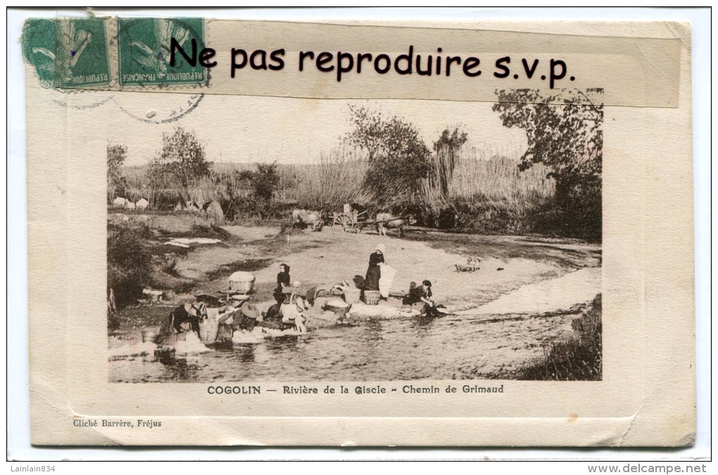 -  COGOLIN - Riviére De La Giscle, Chemin De Grimaud, Lavandières, Attelage De Boeufs, Rare, écrite, 1908, BE, Scans. . - Cogolin