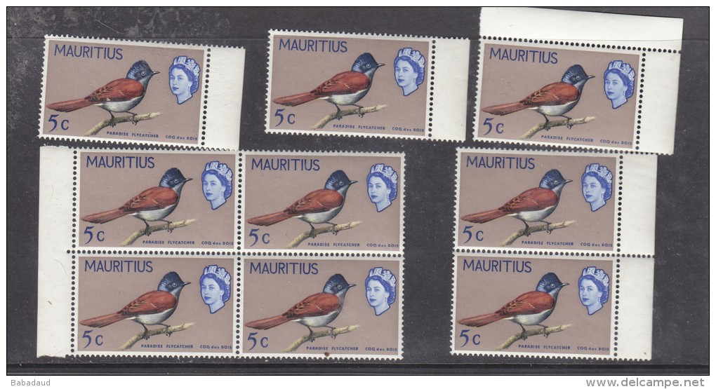 MAURITIUS: 1966, 5c Paradise  Flycatcher, Sideway Wmk, MN ** X 9 - Mauritius (...-1967)