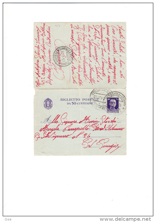 ITALIA 1940 -  BP-   Da Teramo Per  Perugia (piega Centrale) - Stamped Stationery