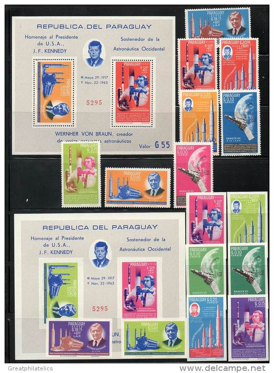 Paraguay 1964 Space Kennedy Perf/imperf + 2 S/S SC#836-43 MNH (DEL0167) - Sammlungen