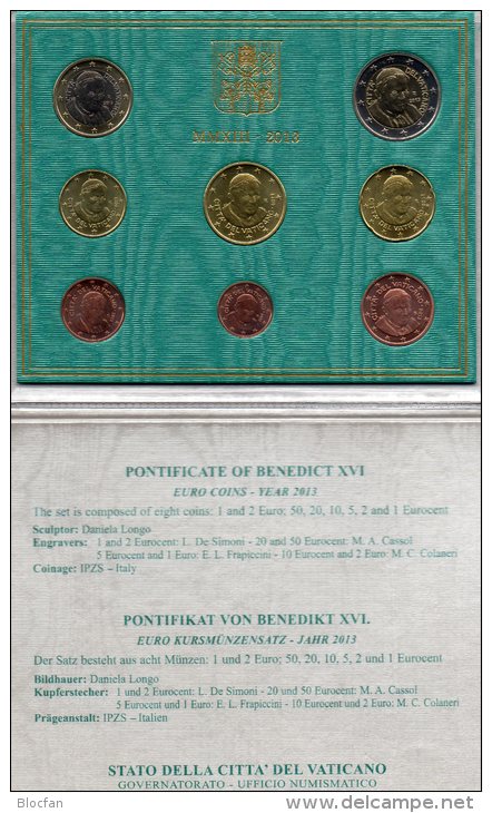 EURO-Blister Vaticano Euromünzen-Satz 2013 Stg 160€ Abschiedsatz Papst Benedict XVI Münzen 0,01-2,00 Set Coin Of Vatikan - Vatican