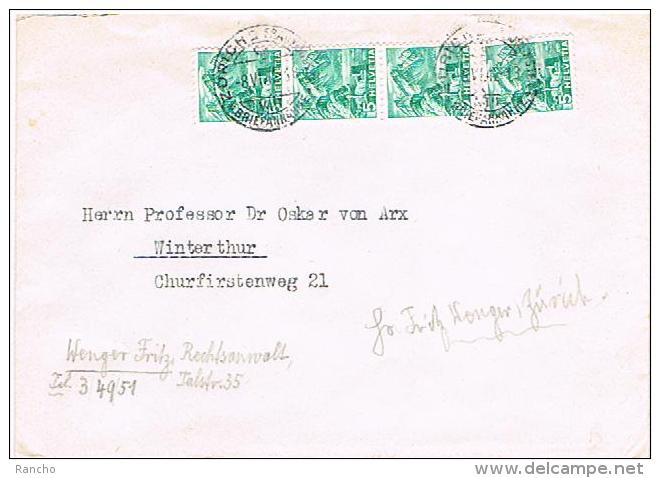 Lettre Oblitération . ZÜRICH . Pour . WINTERTHUR . Du 8 . 6.  1942 - Lettres & Documents