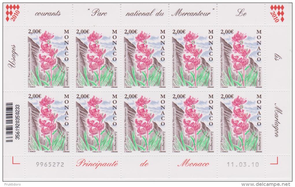 Monaco Mi 2093 Turk's Cap Lily (Lilium Martagon), Mercantour National Park - Marine Reserve Of Larvotto - Full Sheet * * - Unused Stamps