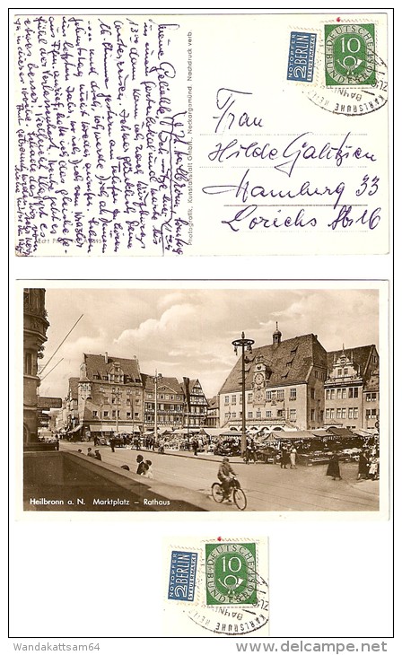 AK 595 Heilbronn A. N. Marktplatz - Rathaus Radfahrer BAHNPOST KARLSRUHE - HEILBRONN ZUG 0267 Nach Hamburg - Heilbronn