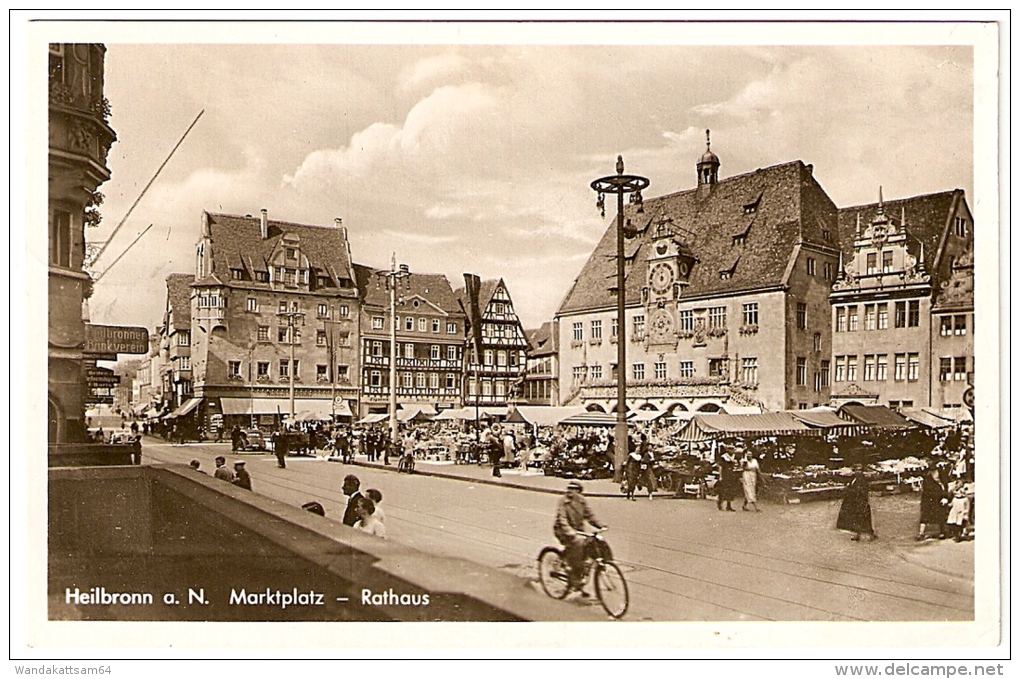 AK 595 Heilbronn A. N. Marktplatz - Rathaus Radfahrer BAHNPOST KARLSRUHE - HEILBRONN ZUG 0267 Nach Hamburg - Heilbronn