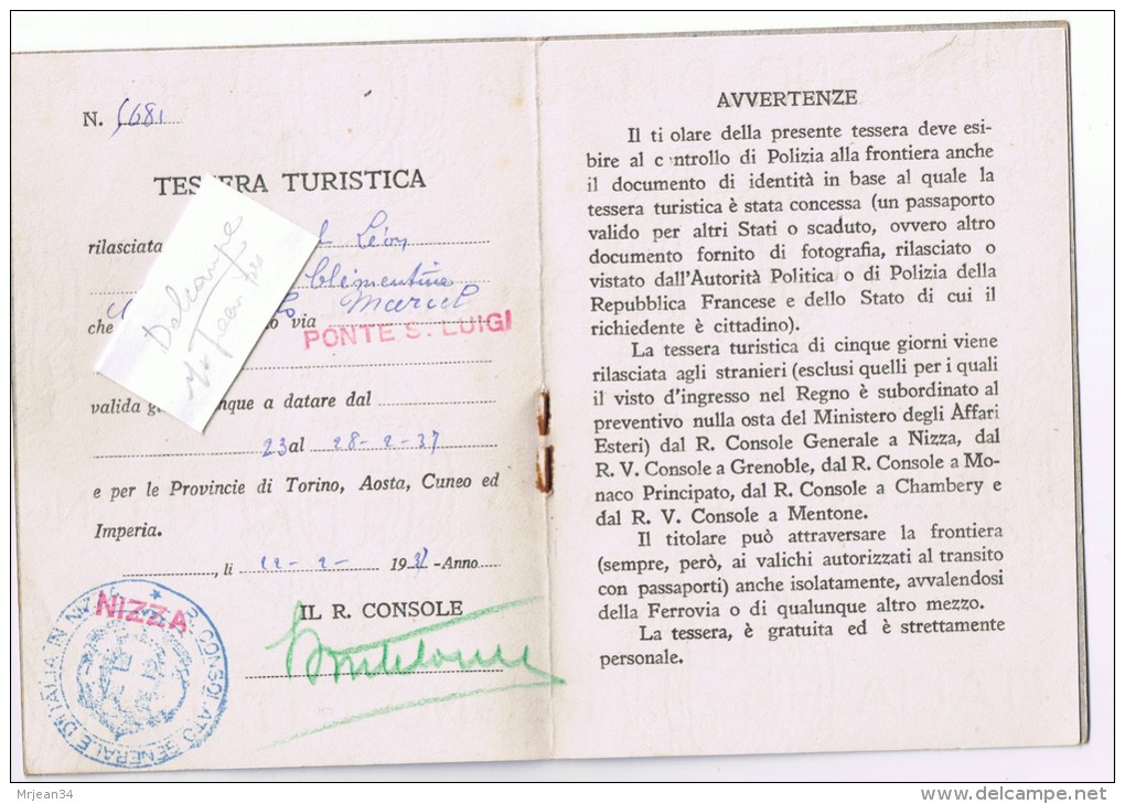 CARNET TOURISTIQUE 1937 ITALIE PONTE S LUIGI - Andere & Zonder Classificatie