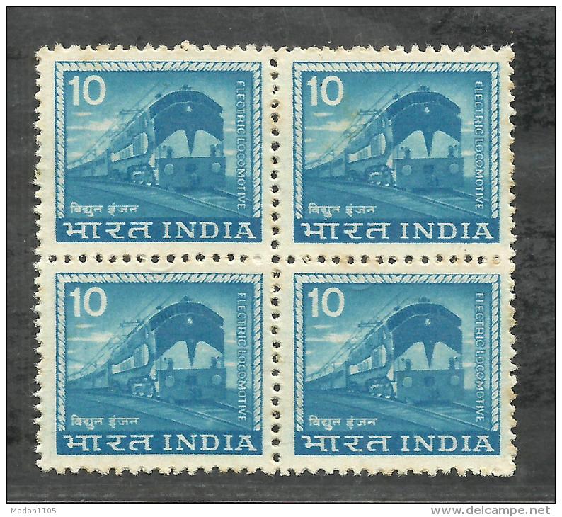 INDIA, 1979, DEFINITIVES, Definitive, 10 ONLY. P Not Indi Locomotive,, Wmk  GOVT Of INDIA & STARS, Block Of 4, MNH, (**) - Ungebraucht