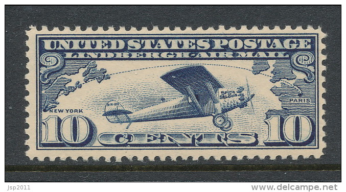 USA 1927 Air Mail Scott # C 10. Lindbergh’s Airplane “Spirit Of St. Louis." MNH (**) - 1b. 1918-1940 Unused