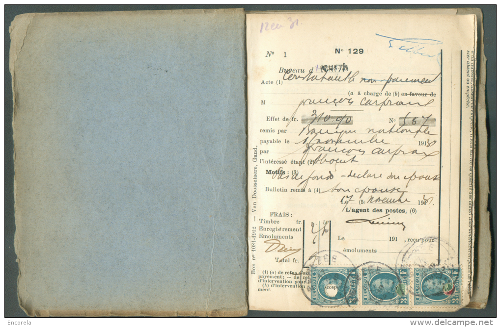 CARNET COMPLET De La Formule N°129 De 50 Exemplaires Des Prôtets De Non Paiement D'effet Du Bureau D'EGHEZEE (Bon N°1081 - 1931-1934 Mütze (Képi)