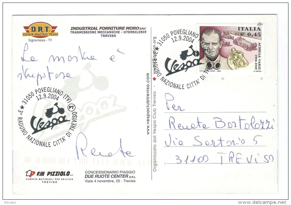 Storia Postale , Italia 2004 ; Achille Varzi Pilota Automobilistico E Motociclistico ; Annullo : Raduno Nazionale VESPA - 2001-10: Storia Postale