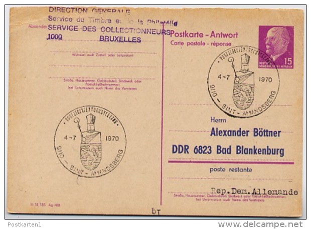 WAPPEN SINT-AMANDSBERG Gent Belgien 1970 Auf DDR P74 A Antwort-Postkarte ZUDRUCK BÖTTNER #1 - Covers