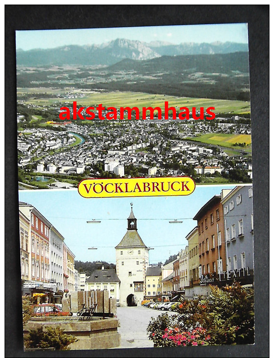 VÖCKLABRUCK Oberösterreich - Luftbild Luftaufnahme - Straßenpartie Geschäft DEIFLINGER (?) Brunnen - Vöcklabruck