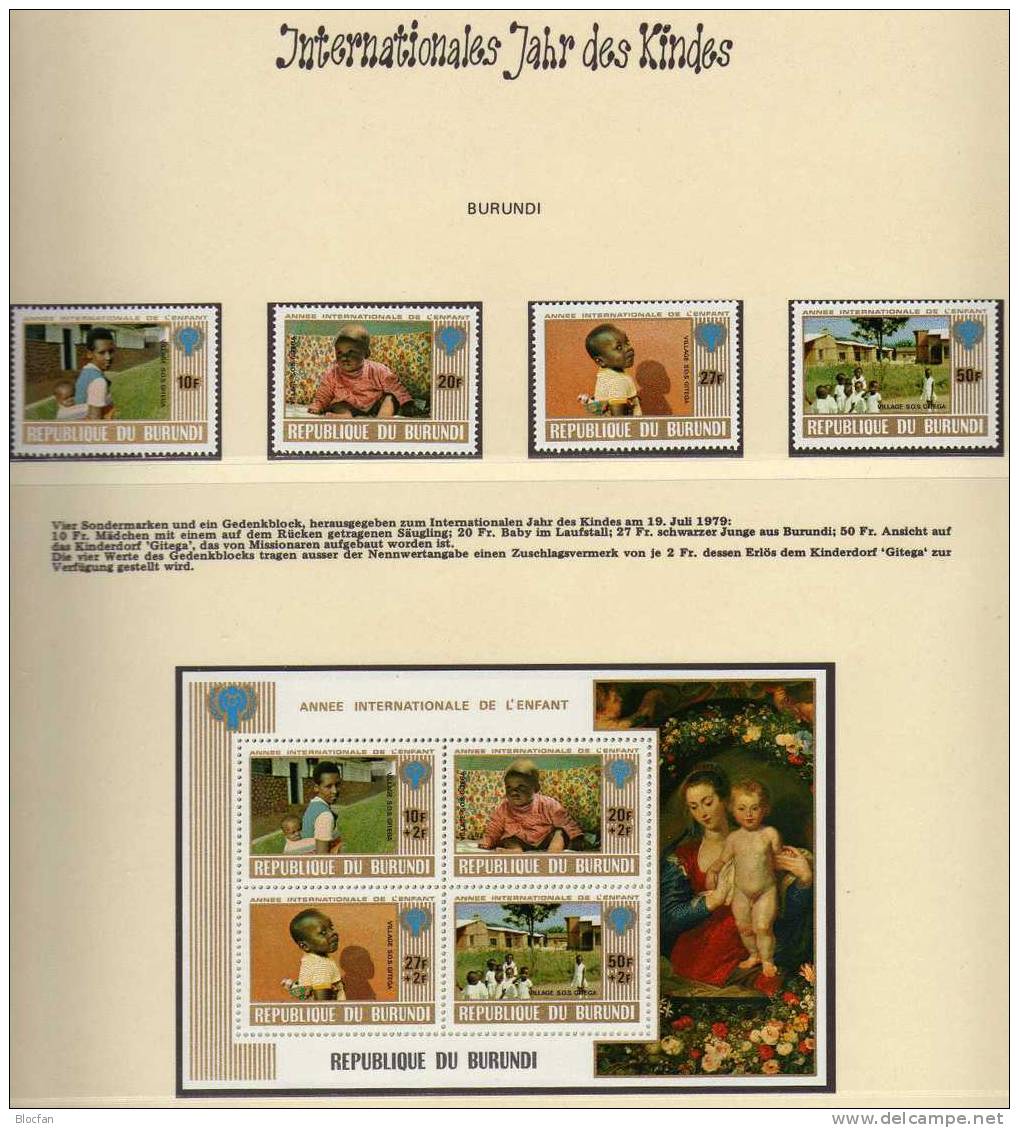 Jahr Des Kindes 1979 Burundi 1497/0+Block 109 ** 22€ Blocchi M/s UNESCO Bloc Set SOS-Kinderdorf Children Sheet Bf Africa - Nuovi