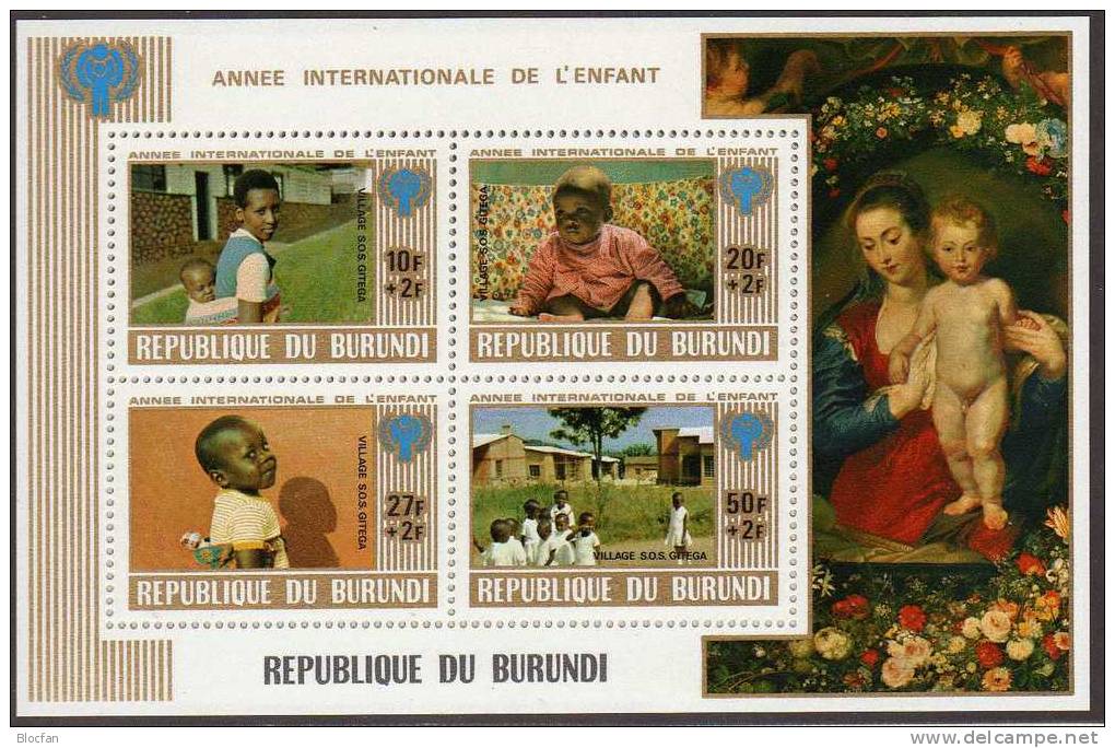 Jahr Des Kindes 1979 Burundi 1497/0+Block 109 ** 22€ Blocchi M/s UNESCO Bloc Set SOS-Kinderdorf Children Sheet Bf Africa - Nuovi