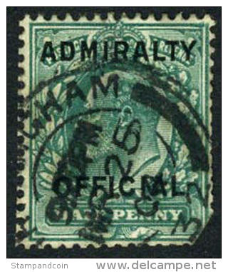 Great Britain O78 Used 1/2p Gray Green Edward VII Admiralty Official From 1903 - Service