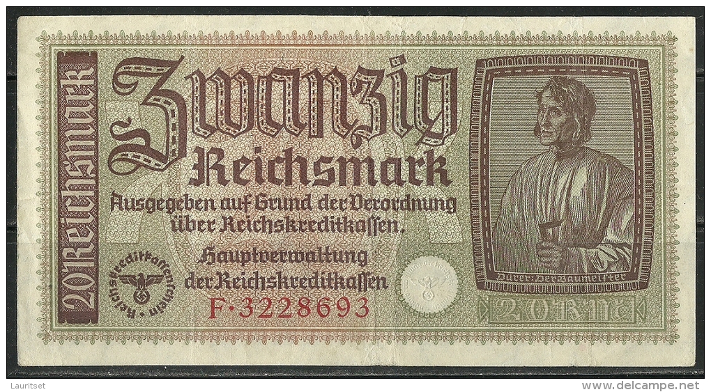 Deutschland Occupation Bank Note 20 Reichsmark Serie F - 2° Guerre Mondiale
