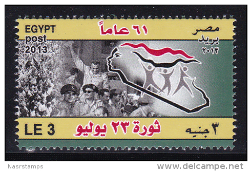 Egypt - 2013 - ( 61th Anniversary Of The Revolution Of 23 July 1952 - Pres. Gamal Abd El Nasser ) - MNH (**) - Unused Stamps