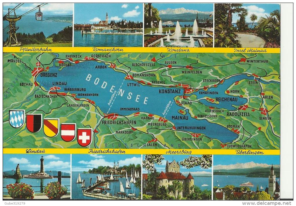 GERMANY  1994 – POSTCARD – BODENSEE – MAP & 8 CITY VIEWS – (KONSTANZ-INSEL MAINAU-ROMANSHORN-UBERLINGEN-MAEERSBURG- LIND - Bodenwerder