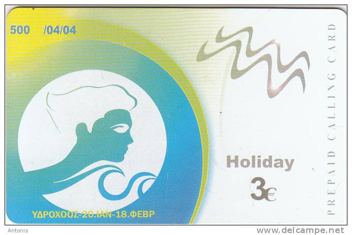GREECE - Zodiac/Aquarius, Amimex Prepaid Card 3 Euro, Tirage 500, 04/04, Used - Zodiac