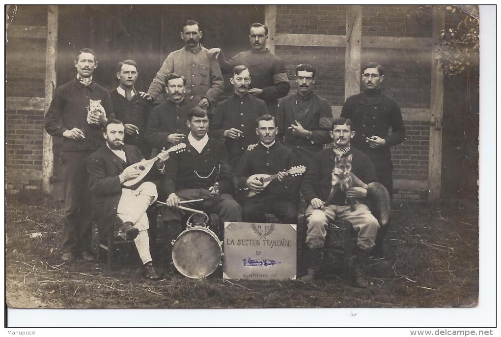 Carte Photo La Section Française De ? A Soltan Le 24 Septembre 1916 Groupe De Musique Voir La Mascote Le Renard  2 Scane - A Identifier