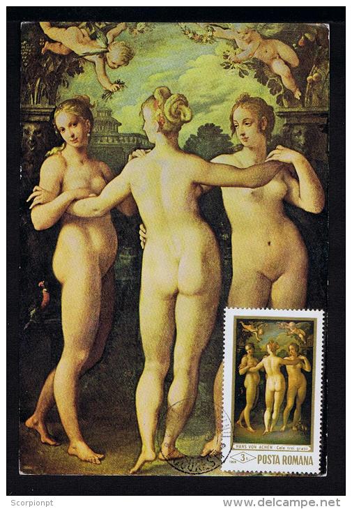 Romania Romana Nus Paintings Peinture Nu Maximum Card Máxima Maxicard Arts Johann Hans Von Achen Certificate Sp2622 - Desnudos