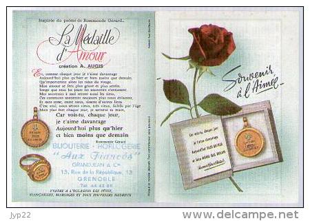 Calendrier Petit Format 1967 Souvenir à L' Aimée La Médaille D'Amour Création A. Augis Bijouterie  Aux Fiancés Grenoble - Petit Format : 1961-70