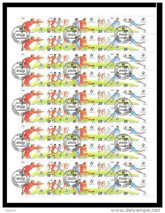 Soccer 1990 USSR CTO 5 Stamps Set Mi 6088-92ZD Sheet Of 50 World Football Championship "Italy-90" CV 25 &euro; - 1990 – Italien