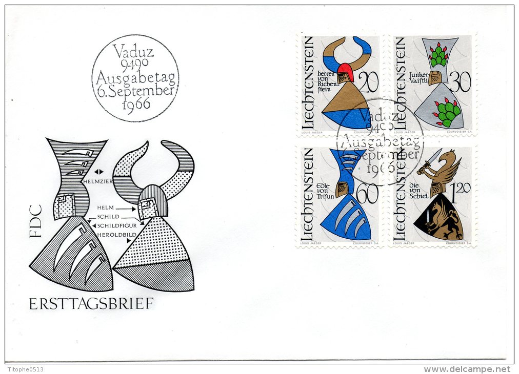 LIECHTENSTEIN. N°413-6 Sur Enveloppe 1er Jour (FDC) De 1966. Armes Nobles De Triesen. - Covers