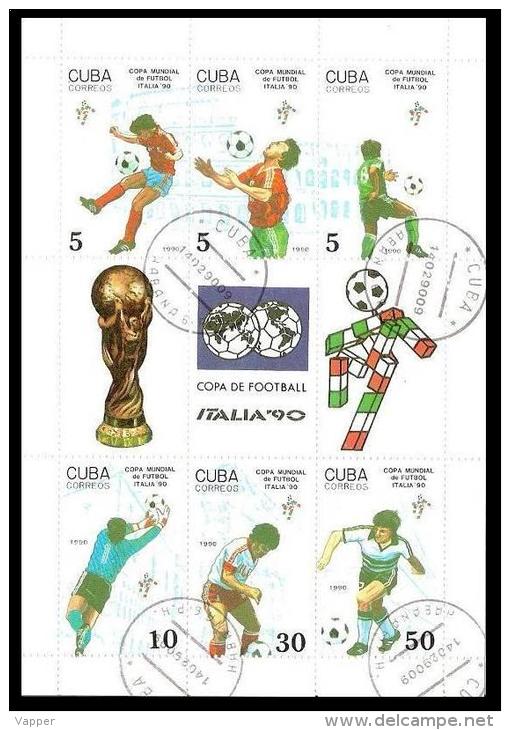 Soccer 1990 Cuba CTO 6 Stamps Set In C/sheet  World Football Championship "Italy-90" - 1990 – Italien