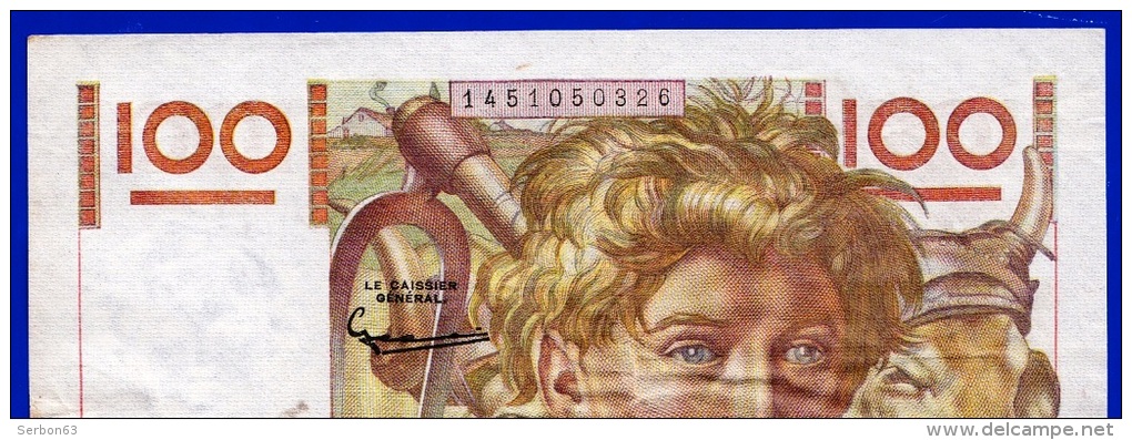 BILLET BANQUE DE FRANCE MONNAIE TTB+ 100 FRANCS JEUNE PAYSAN TYPE 1945 DU 7.1.1954 N° 50326 L.581 - NOTRE SITE Serbon63 - 100 F 1945-1954 ''Jeune Paysan''