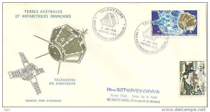 Lettre Postée 4 Jan 1978 Ile KERGUELEN, á Destination Monte-Carlo, Avec Timbres Taxes MC - Research Stations