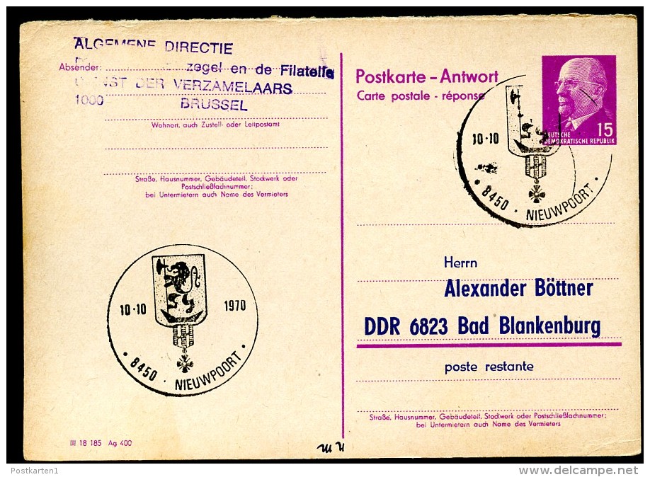 WAPPEN NIEUWPOORT  Belgien 1970 Auf  DDR P74 A Antwort-Postkarte ZUDRUCK BÖTTNER #1 - Omslagen