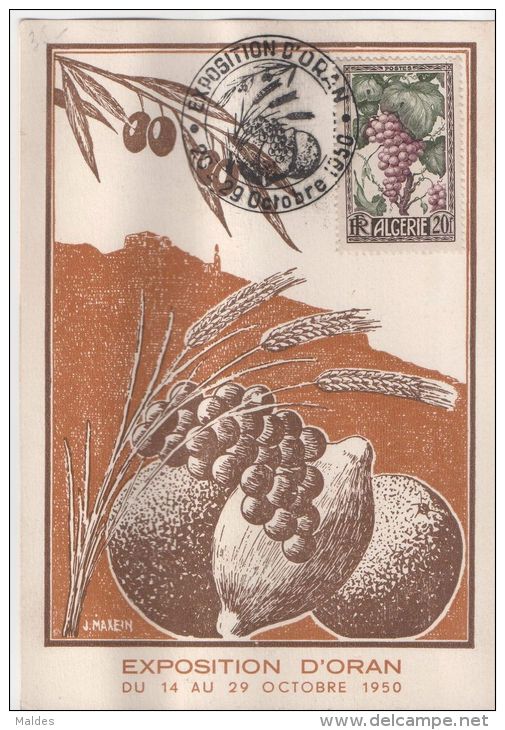 Oran Exposition 28 Et 29 Octobre 1950 Raisins Carte Maximum - Briefe U. Dokumente