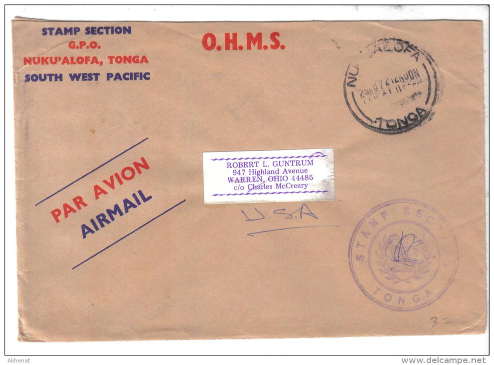 VER1394A - TONGA 1972 , Lettera Di Servizio Per Gli USA - Tonga (1970-...)