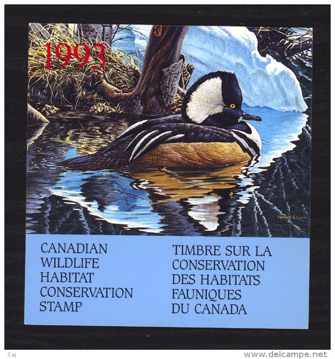 Canada  -  1993  :  Le Carnet Wildlife Habitat Conservation ,  Canards Bec-scie Couronné  ,   Duck - Steuermarken