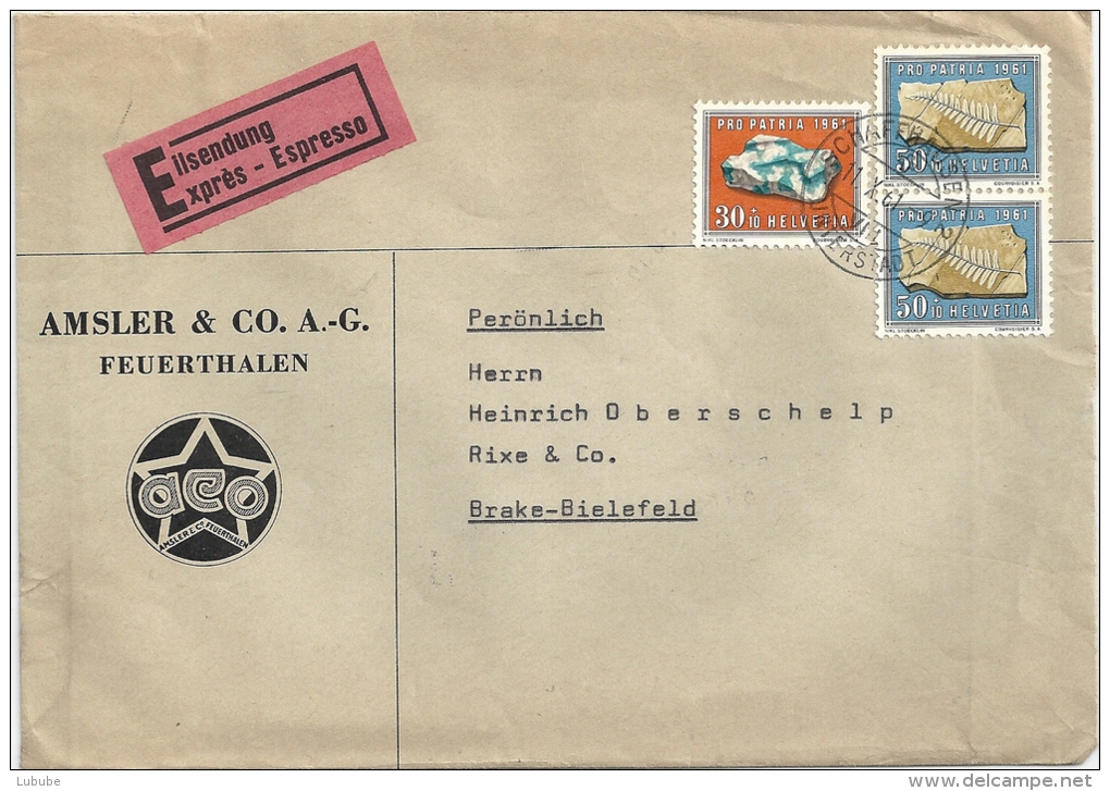 PP Express Brief  Schaffhausen - Brake Bielefeld          1961 - Lettres & Documents