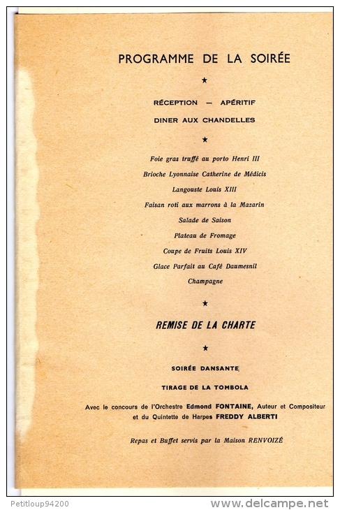 MENU AIR FRANCE  Les Châteaux De La Loire CHENONCEAUX  LION’S CLUB DE VINCENNES  Octobre 1958 - Menükarten